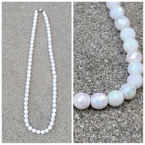 Vtg Iridescent Beaded Diamond Cut Necklace